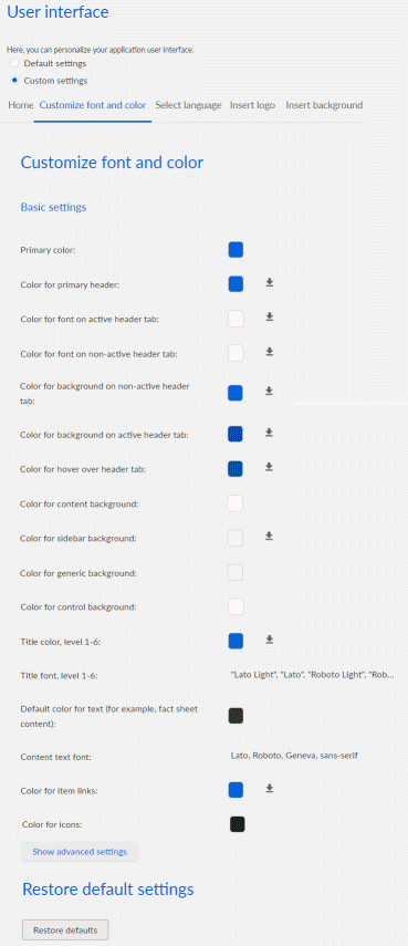 Default fon and color