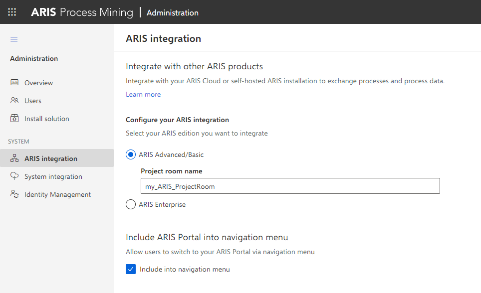 Configure link to ARIS Portal