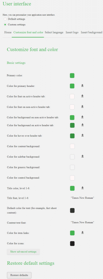 Custom font and color